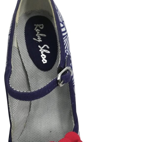 Ruby Shoo Mary Jane Heel Shoes Size EU 38 US 7 Red Flower Retro Geometric - Picture 12 of 12